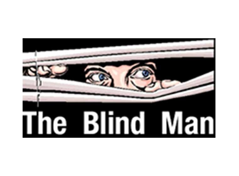 The company logo, depicting a man peeking through window blinds